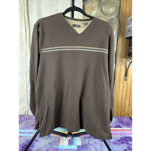 Arrow Other - ARROW Mens Medium Classic Fit Dark Brown Long Sleeve Crew Neck Pullover Shirt